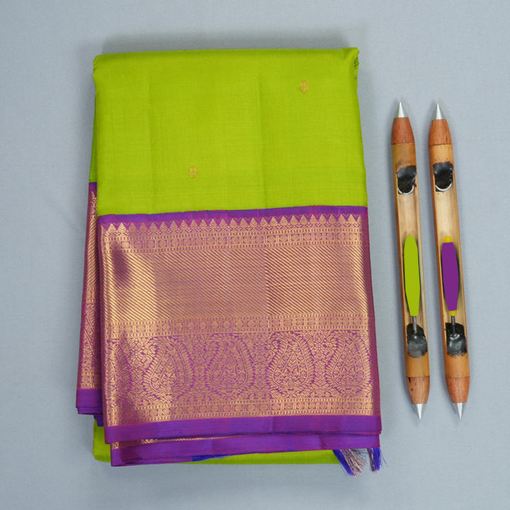 Hayagrivas Handloom Fluorescent Green Kanjivaram Silk Saree with Purple Borde KBF216E1-2