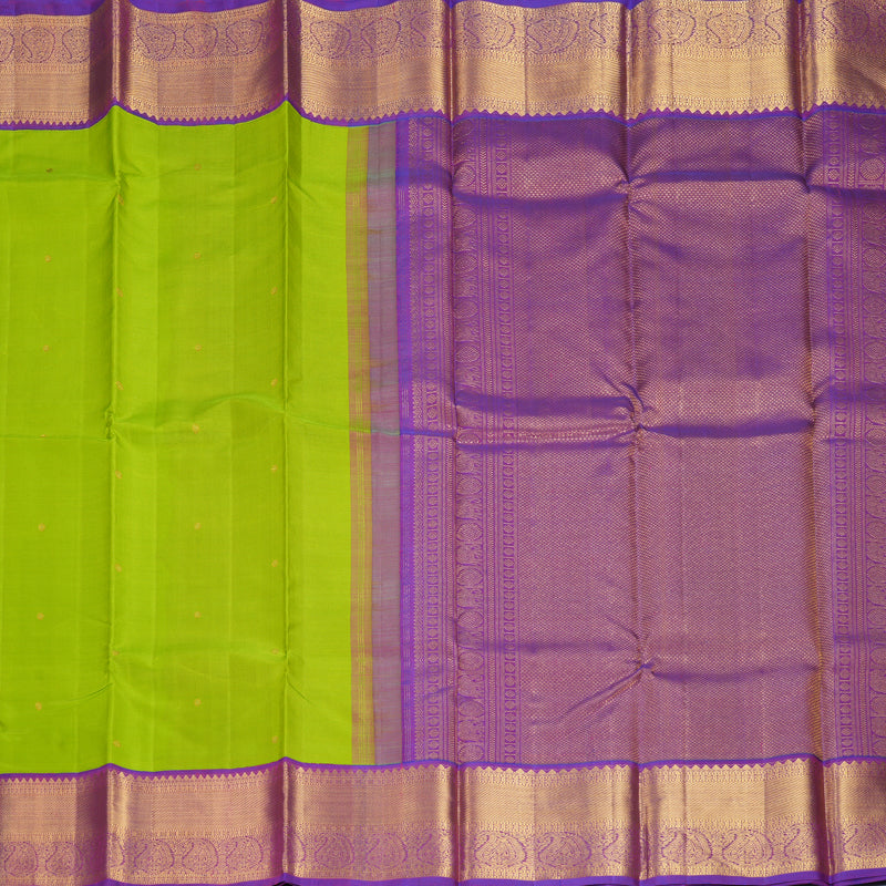 Hayagrivas Handloom Fluorescent Green Kanjivaram Silk Saree with Purple Borde KBF216E1-2