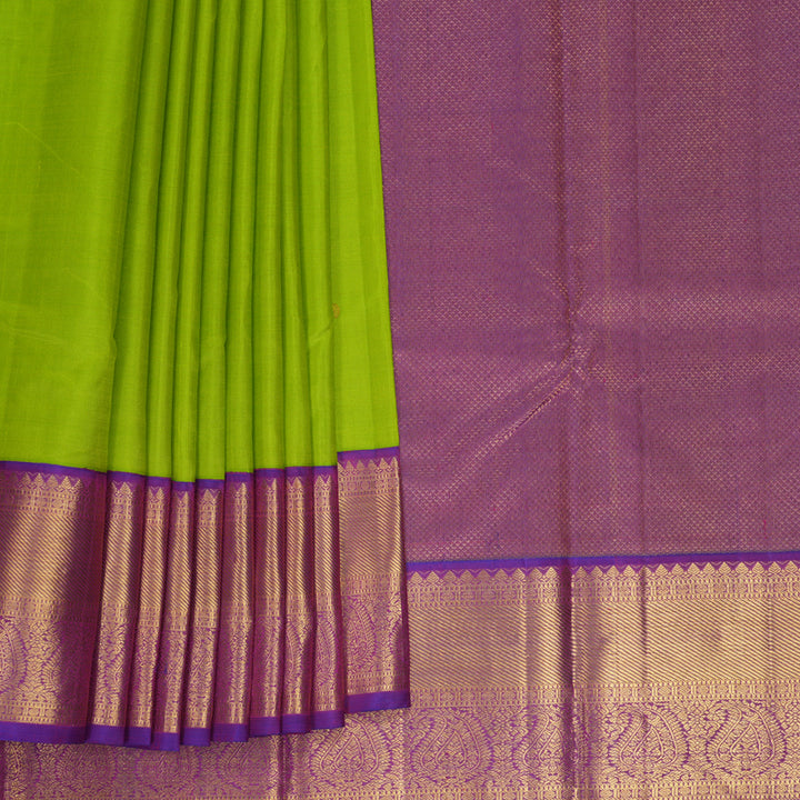 Hayagrivas Handloom Fluorescent Green Kanjivaram Silk Saree with Purple Borde KBF216E1-2