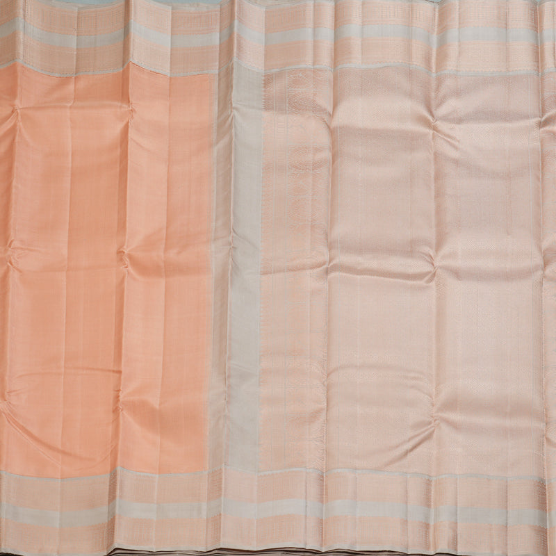 Hayagrivas Handloom Peach Orange Kanjivaram Silk Saree with Pale Brown Border KBF216E2-3
