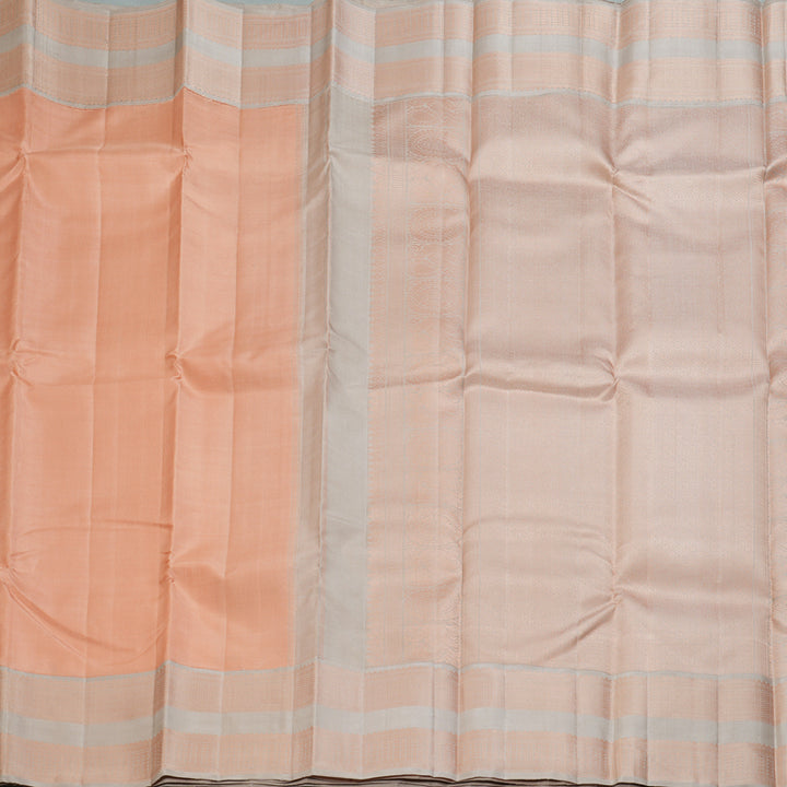 Hayagrivas Handloom Peach Orange Kanjivaram Silk Saree with Pale Brown Border KBF216E2-3
