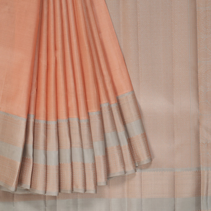 Hayagrivas Handloom Peach Orange Kanjivaram Silk Saree with Pale Brown Border KBF216E2-3