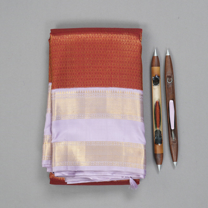 Hayagrivas Handloom Red Kanjivaram Silk Saree with Lilac Border KBF262E4-1