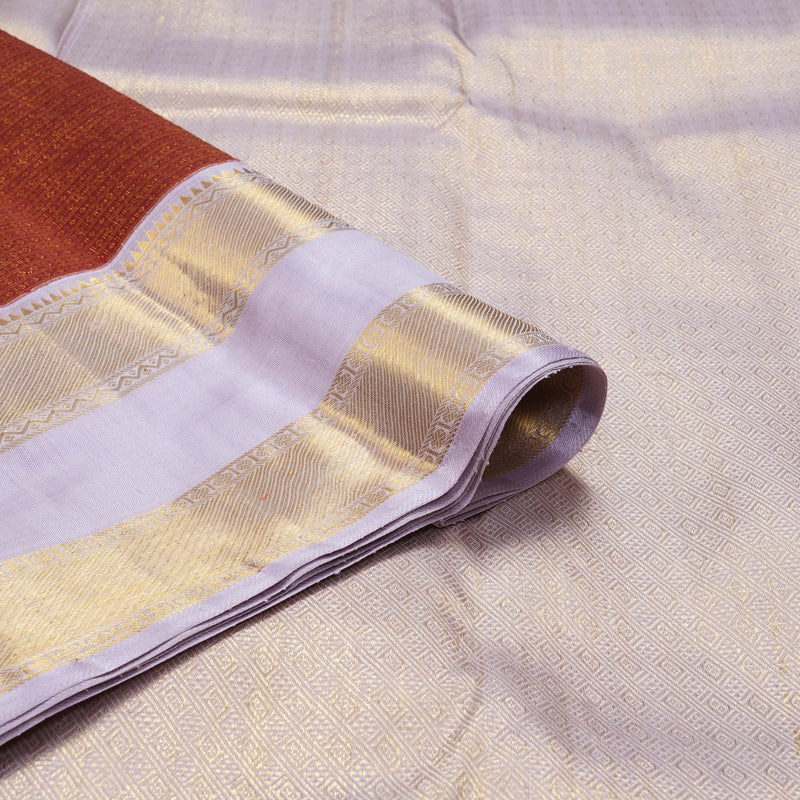 Hayagrivas Handloom Red Kanjivaram Silk Saree with Lilac Border KBF262E4-1