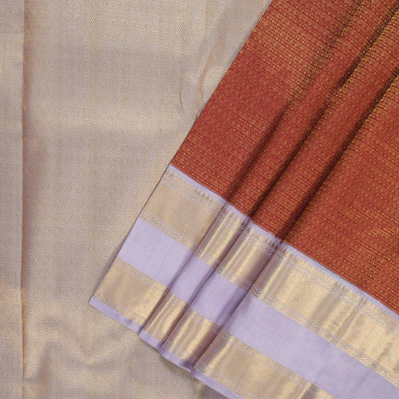 Hayagrivas Handloom Red Kanjivaram Silk Saree with Lilac Border KBF262E4-1