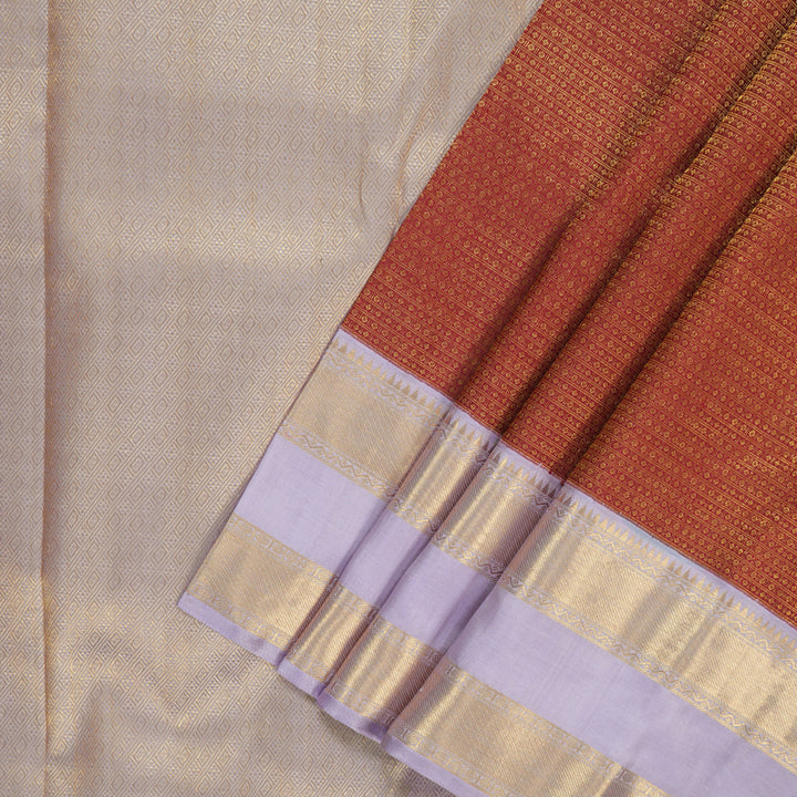 Hayagrivas Handloom Red Kanjivaram Silk Saree with Lilac Border KBF262E4-1