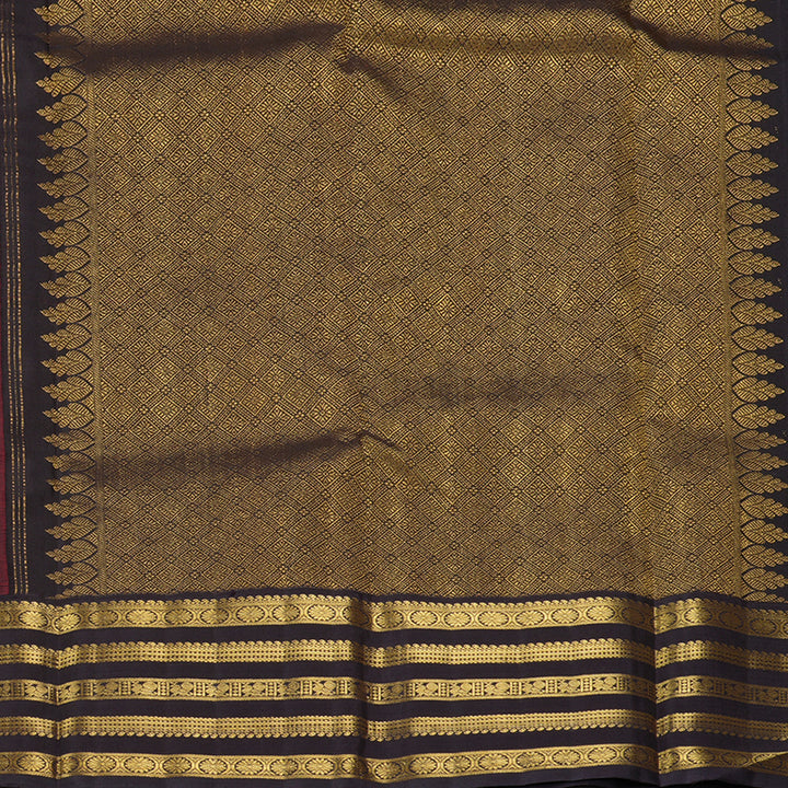 Hayagrivas Handloom Reddish-Orange Kanjivaram Silk Saree with Kanchana Brown KBF216E7-1