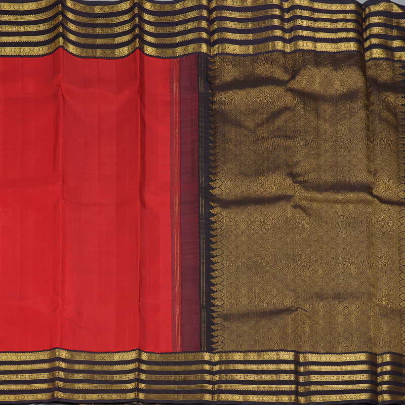 Hayagrivas Handloom Reddish-Orange Kanjivaram Silk Saree with Kanchana Brown KBF216E7-1