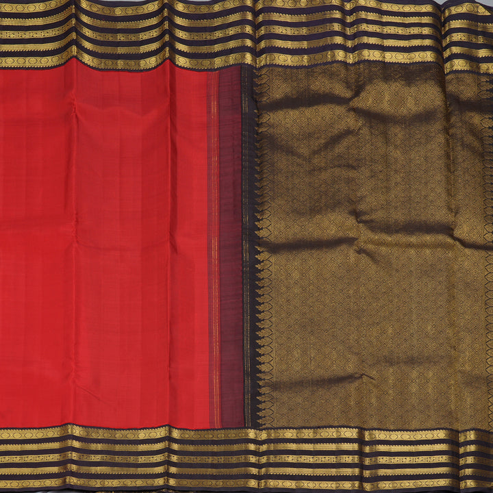 Hayagrivas Handloom Reddish-Orange Kanjivaram Silk Saree with Kanchana Brown KBF216E7-1