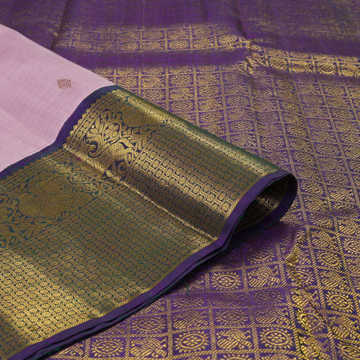 Hayagrivas Handloom Baby Pink Kanjivaram Silk Saree with Peacock Blue Border KBF217E1-1