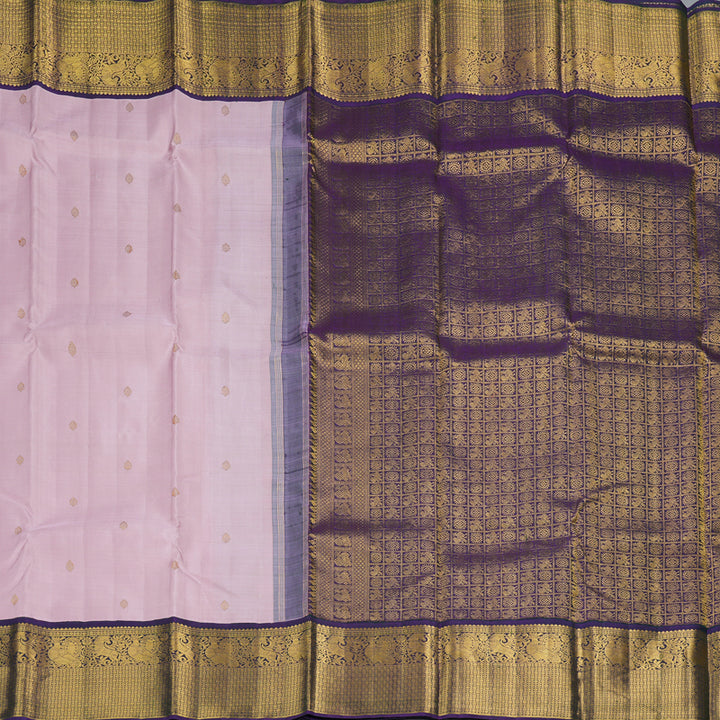Hayagrivas Handloom Baby Pink Kanjivaram Silk Saree with Peacock Blue Border KBF217E1-1