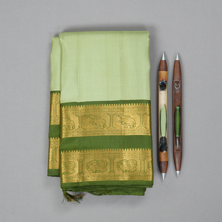 Hayagrivas Handloom Pista Green Kanjivaram Silk Saree with Mehandi Green Border KBF217E2-1