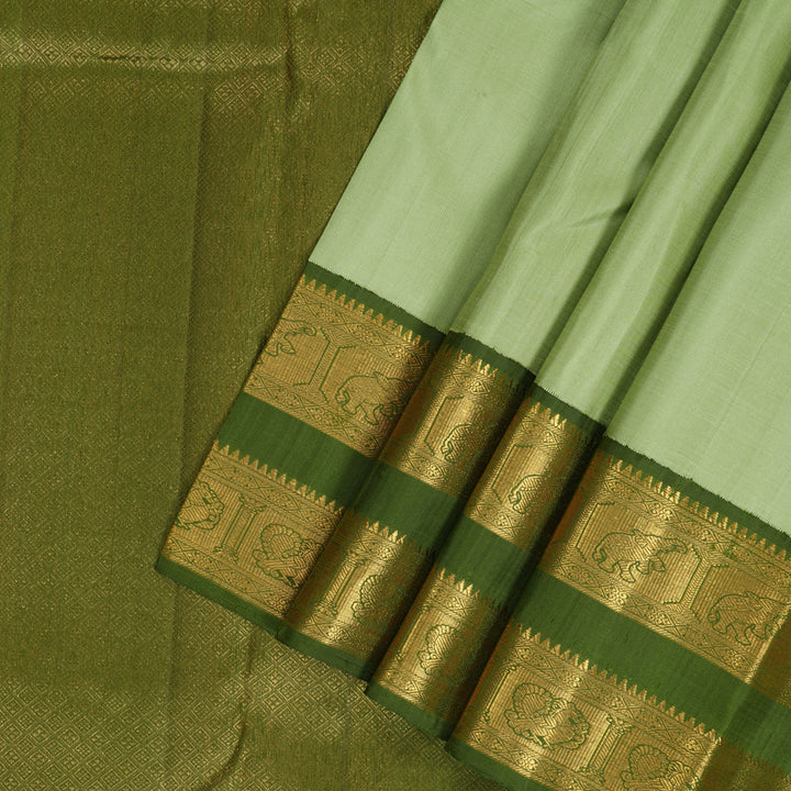 Hayagrivas Handloom Pista Green Kanjivaram Silk Saree with Mehandi Green Border KBF217E2-1