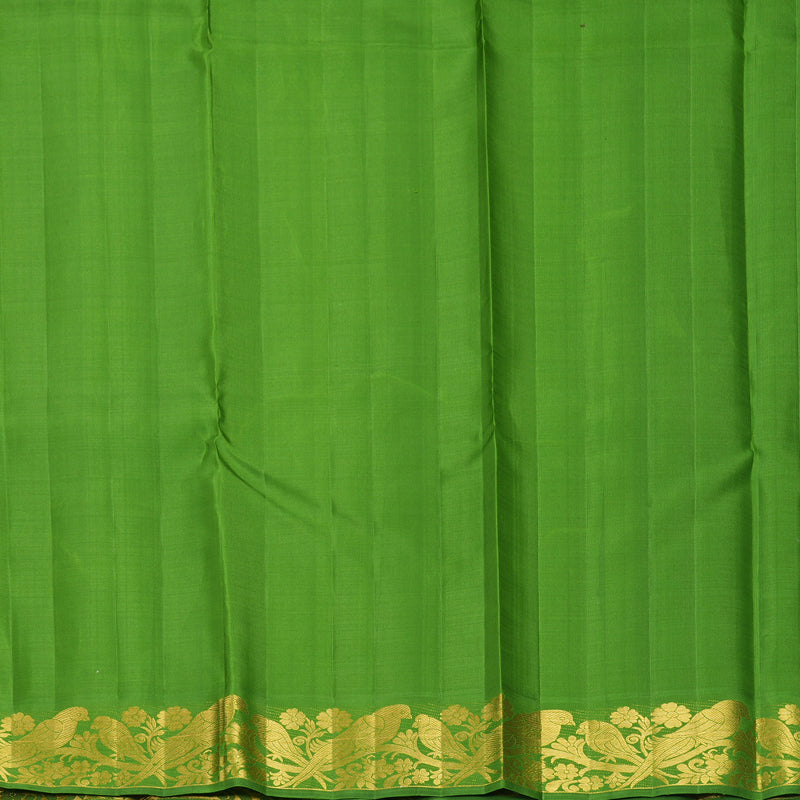 Hayagrivas Handloom Muted Yellow Kanjivaram Silk Saree with Leaf Green Border KBF217E4-1