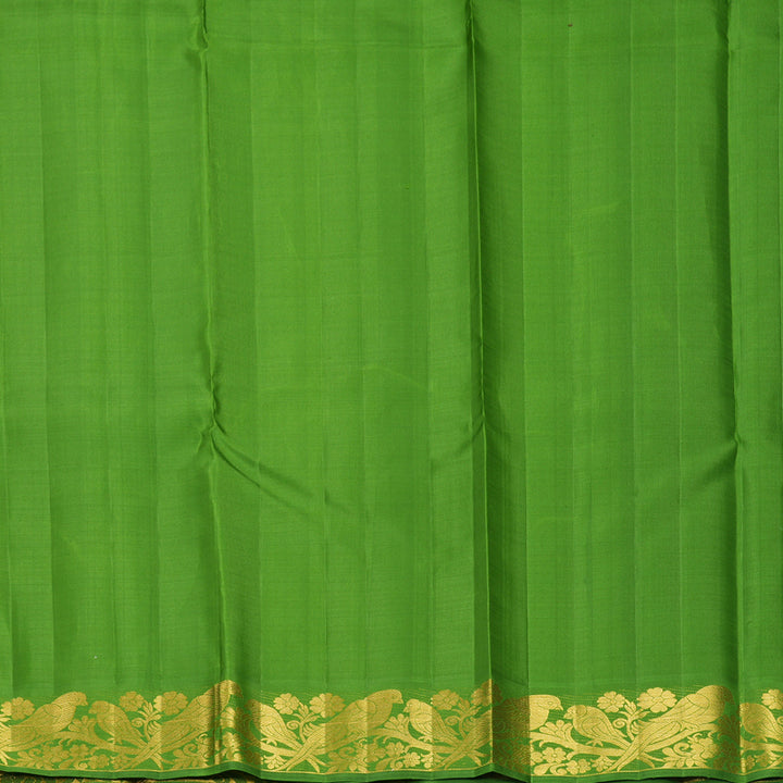 Hayagrivas Handloom Muted Yellow Kanjivaram Silk Saree with Leaf Green Border KBF217E4-1