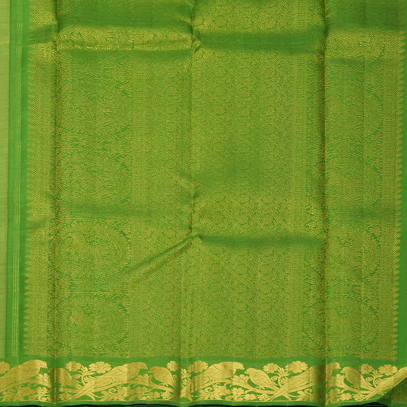Hayagrivas Handloom Muted Yellow Kanjivaram Silk Saree with Leaf Green Border KBF217E4-1