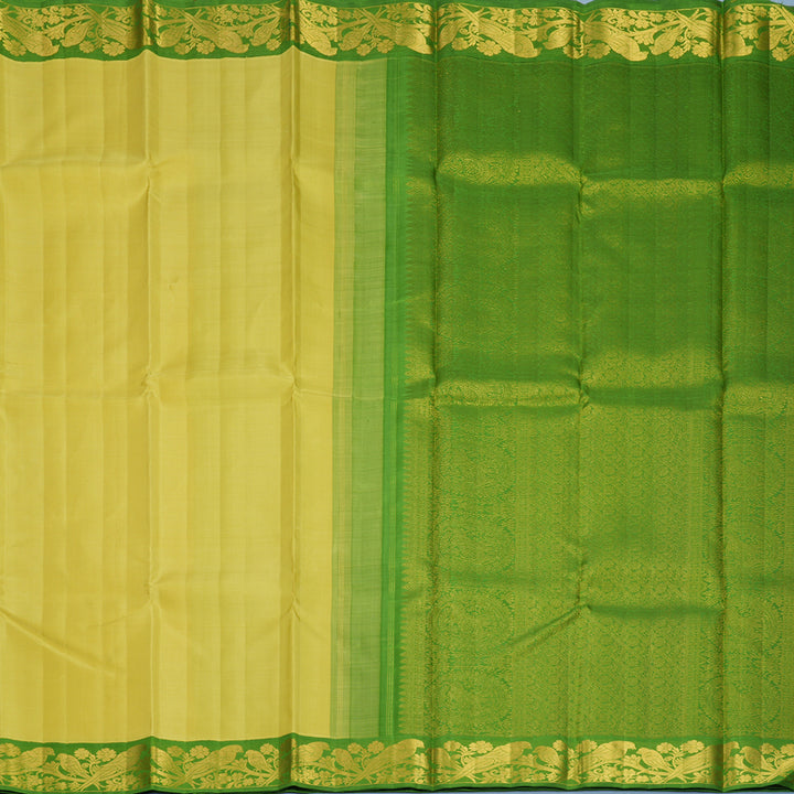 Hayagrivas Handloom Muted Yellow Kanjivaram Silk Saree with Leaf Green Border KBF217E4-1