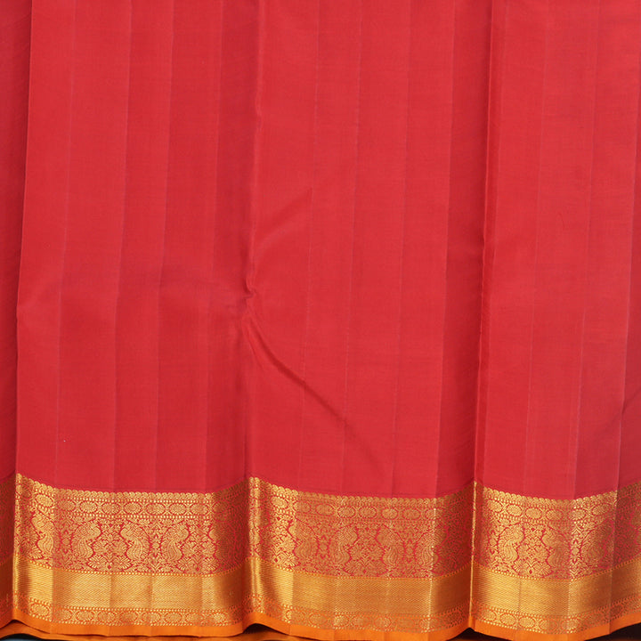 Hayagrivas Handloom Sage Green Kanjivaram Silk Saree with Red &amp; Orange Border KBF217E5-1