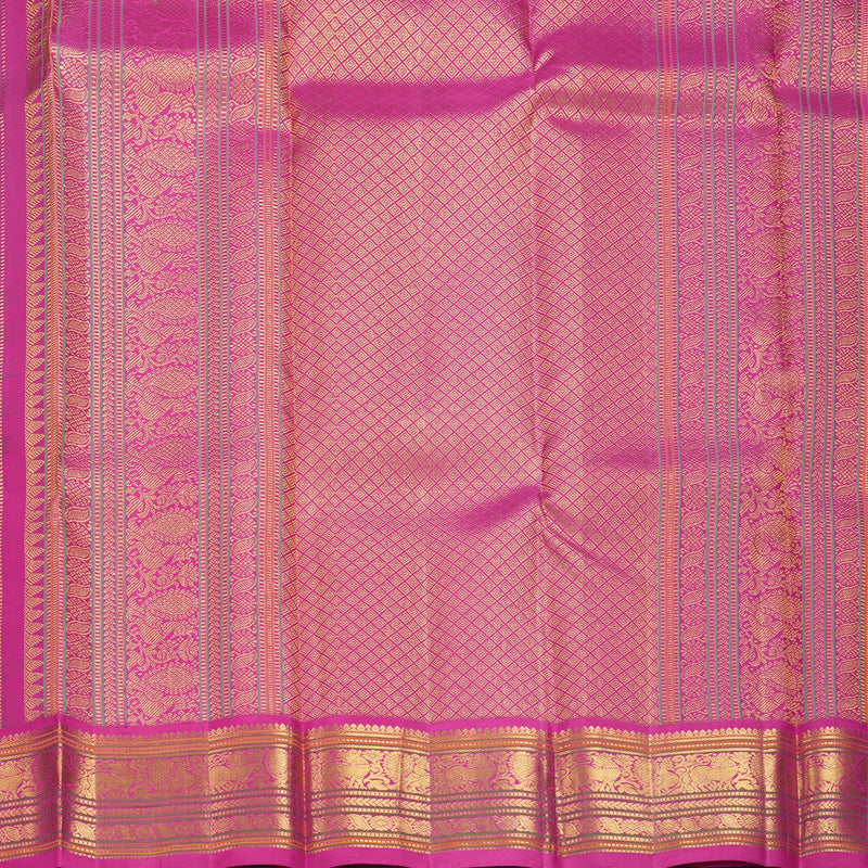 Hayagrivas Handloom Fluorescent Green Kanjivaram Silk Saree with Rani Pink Border KBF219E1-1