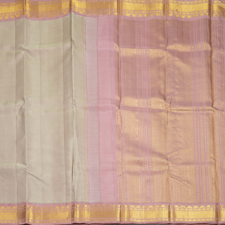 Hayagrivas Handloom Greige Kanjivaram Silk Saree with Onion Pink Border KBF220E2-1