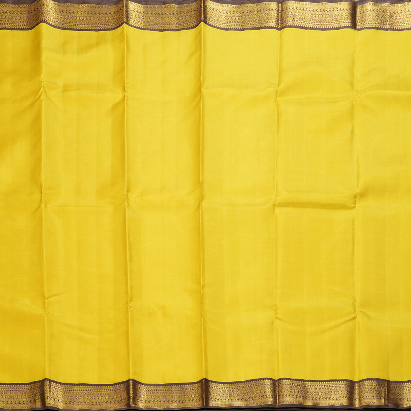 Hayagrivas Handloom Lemon Yellow Kanjivaram Silk Saree with Chocolate Brown Border KBF220E3-1