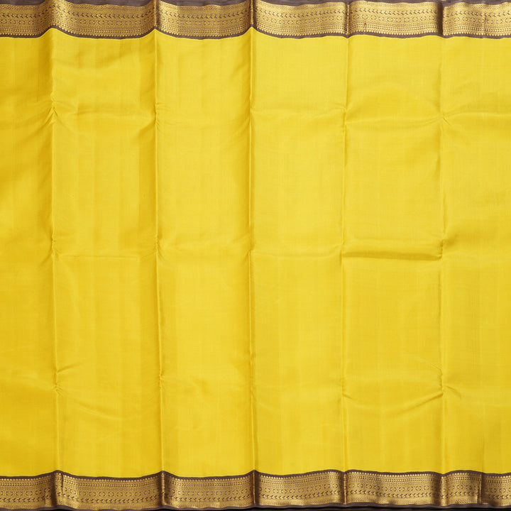Hayagrivas Handloom Lemon Yellow Kanjivaram Silk Saree with Chocolate Brown Border KBF220E3-1