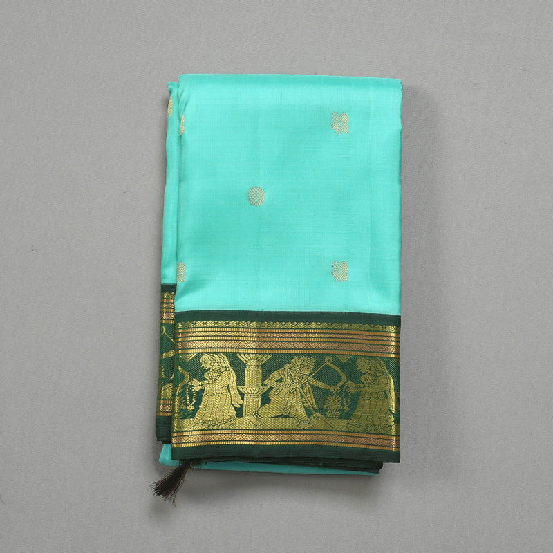 Hayagrivas Handloom Sea Blue Kanjivaram Silk Saree with Bottle Green Border KBF221E3-1