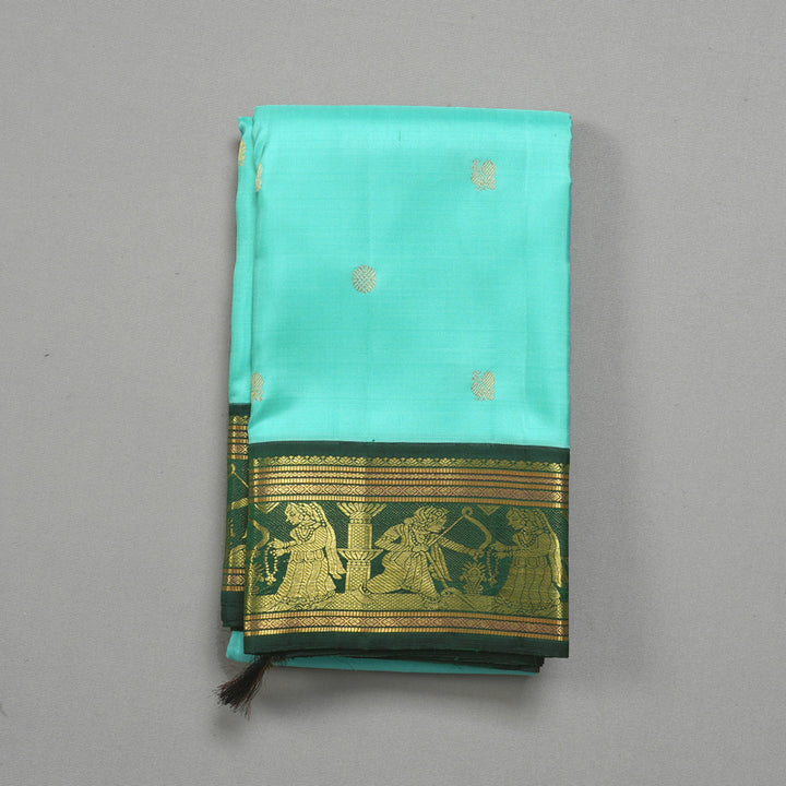 Hayagrivas Handloom Sea Blue Kanjivaram Silk Saree with Bottle Green Border KBF221E3-1