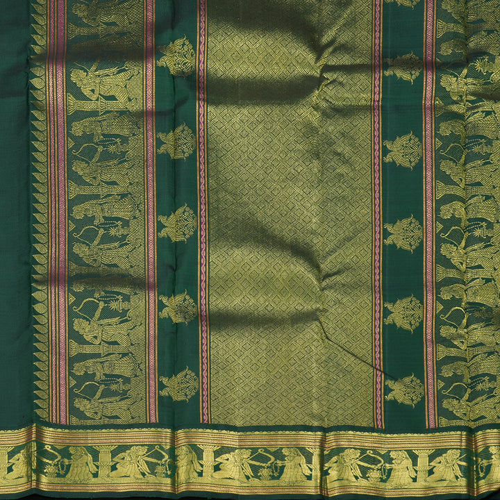 Hayagrivas Handloom Sea Blue Kanjivaram Silk Saree with Bottle Green Border KBF221E3-1