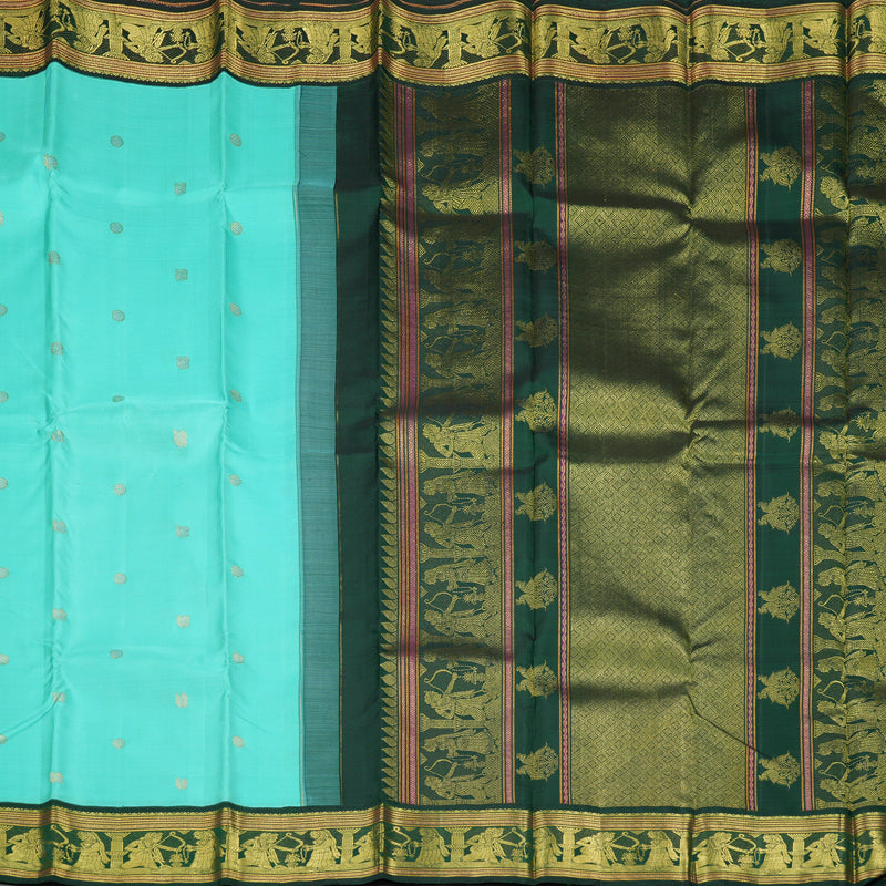 Hayagrivas Handloom Sea Blue Kanjivaram Silk Saree with Bottle Green Border KBF221E3-1