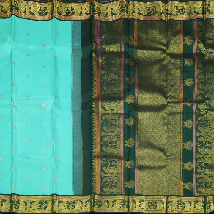 Hayagrivas Handloom Sea Blue Kanjivaram Silk Saree with Bottle Green Border KBF221E3-1