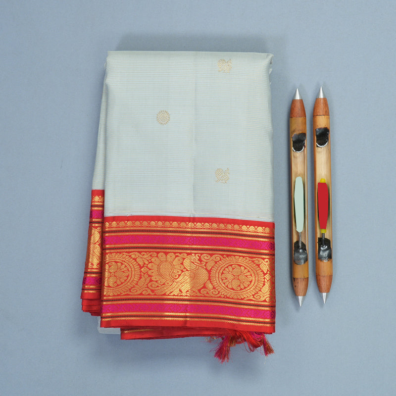 Hayagrivas Handloom Powder Blue Kanjivaram Silk Saree with Red Border KBF221E5-1