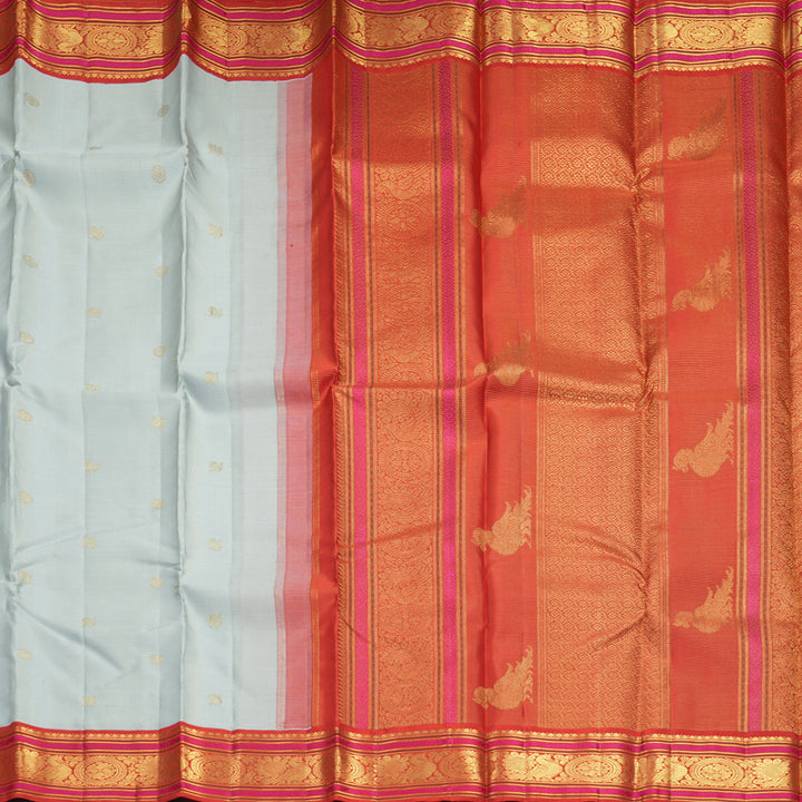 Hayagrivas Handloom Powder Blue Kanjivaram Silk Saree with Red Border KBF221E5-1