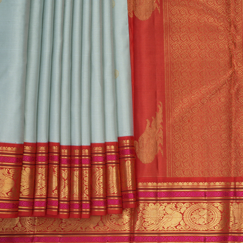 Hayagrivas Handloom Powder Blue Kanjivaram Silk Saree with Red Border KBF221E5-1
