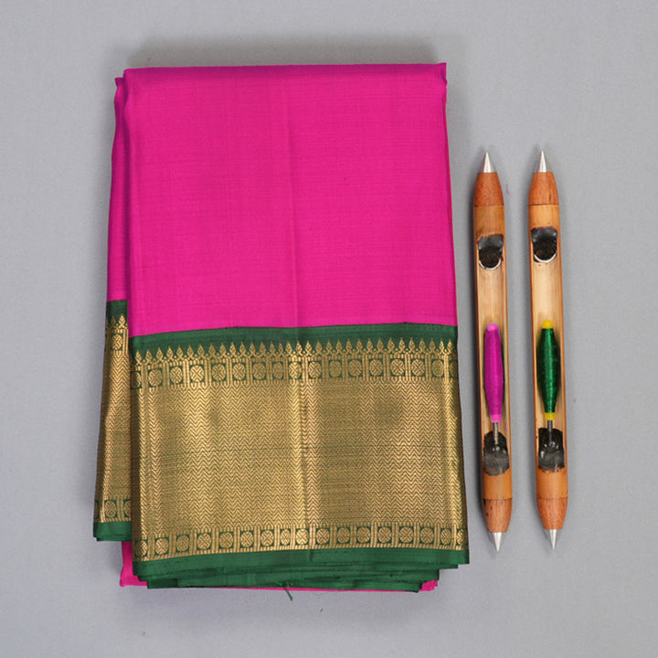 Hayagrivas Handloom Rani Pink Kanjivaram Silk Saree with Bottle Green Border KBF222E2-1