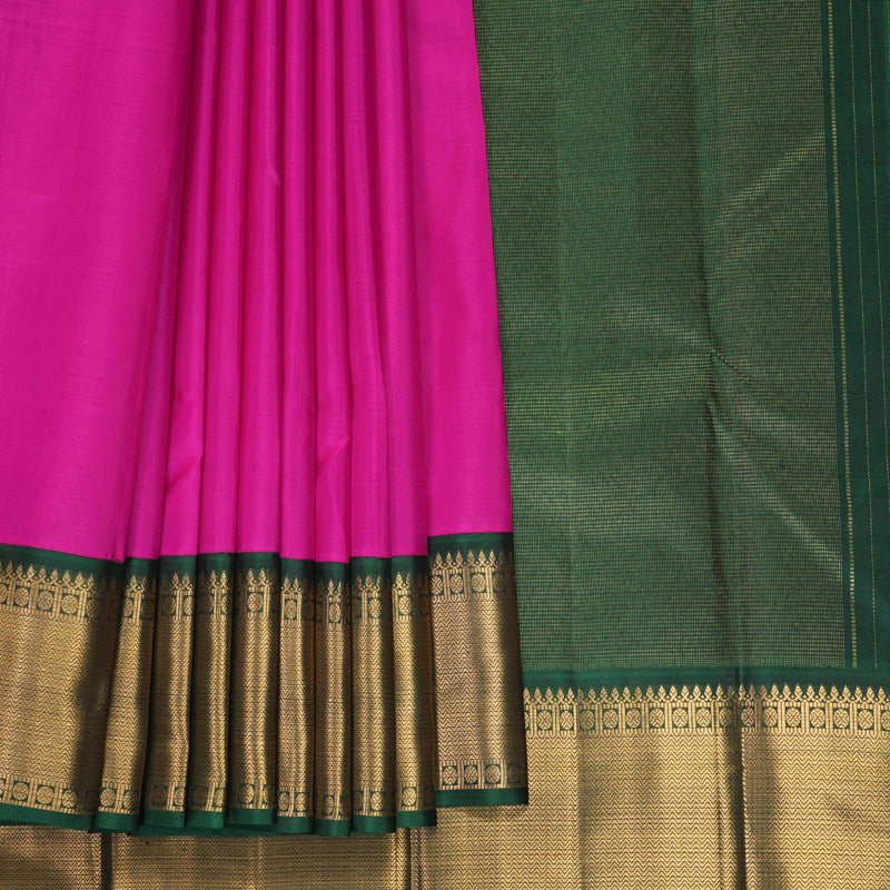 Hayagrivas Handloom Rani Pink Kanjivaram Silk Saree with Bottle Green Border KBF222E2-1
