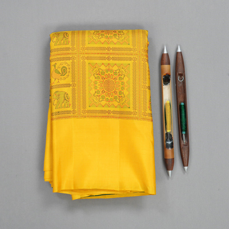Hayagrivas Handloom Yellow Kanjivaram Silk Saree KBF223E14-1