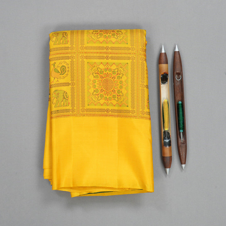 Hayagrivas Handloom Yellow Kanjivaram Silk Saree KBF223E14-1