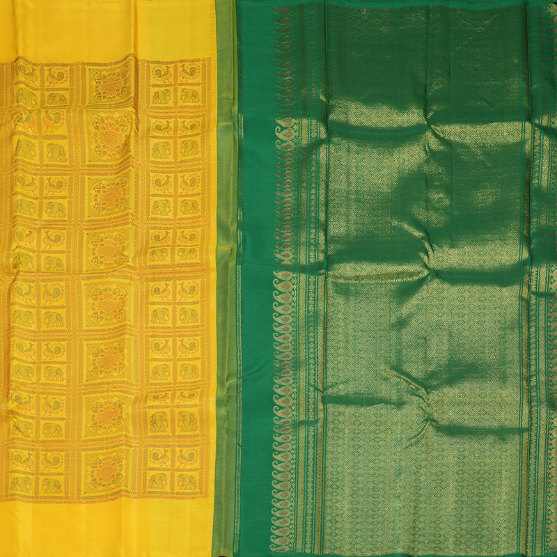 Hayagrivas Handloom Yellow Kanjivaram Silk Saree KBF223E14-1