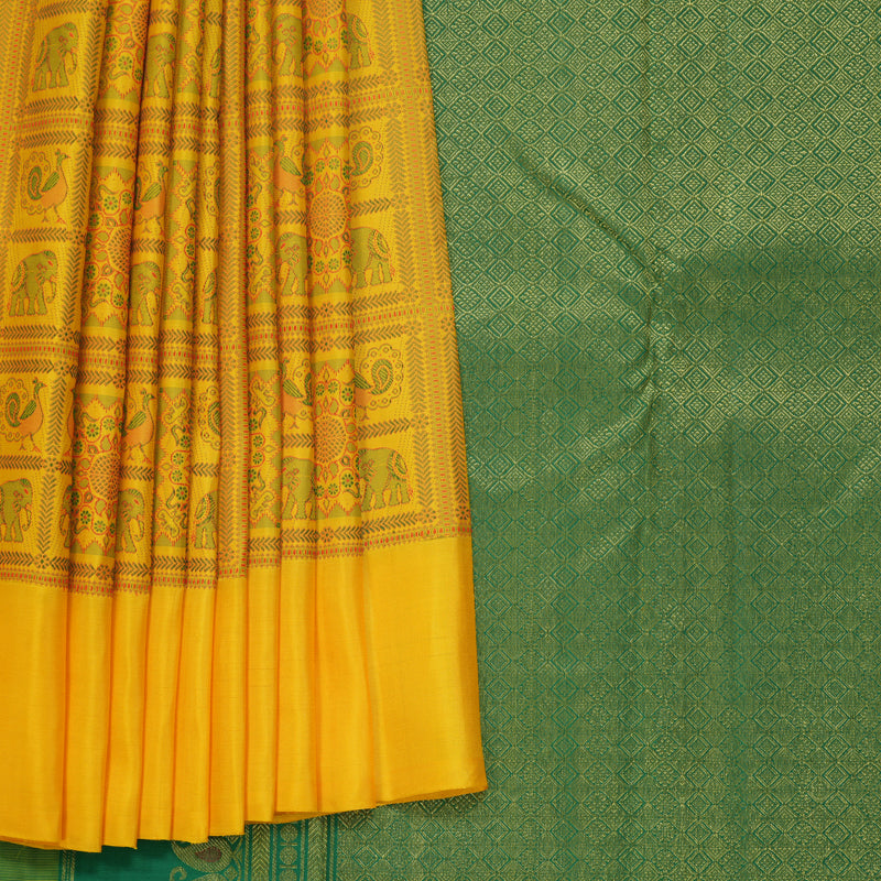 Hayagrivas Handloom Yellow Kanjivaram Silk Saree KBF223E14-1