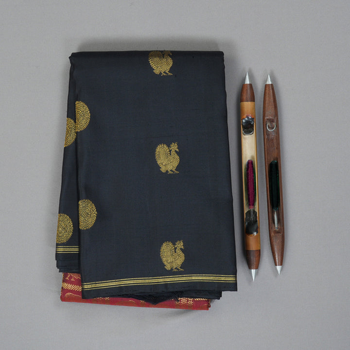 Hayagrivas Handloom Maroon Kanjivaram Silk Saree with Karum Neelam Border KBF223E8-1
