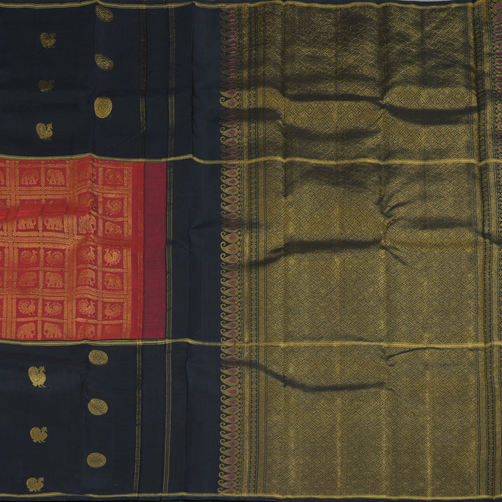 Hayagrivas Handloom Maroon Kanjivaram Silk Saree with Karum Neelam Border KBF223E8-1
