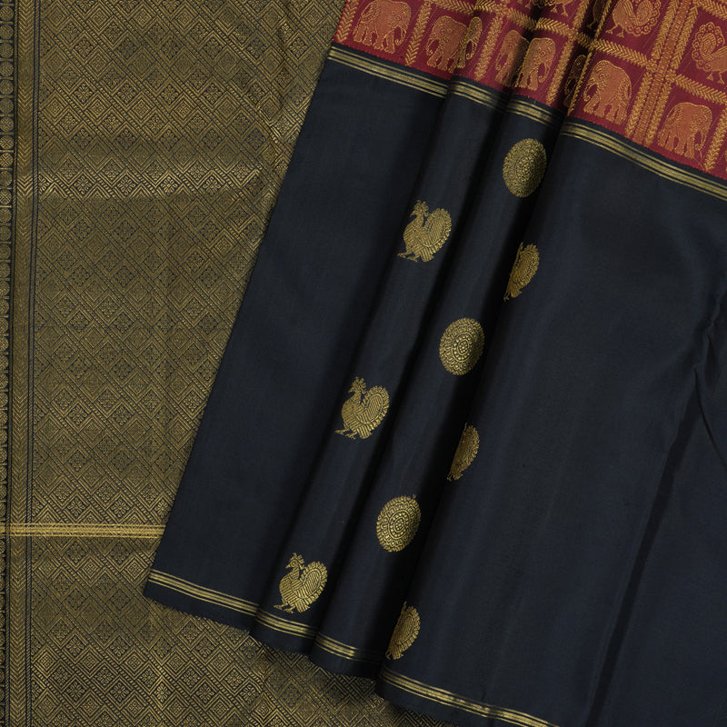 Hayagrivas Handloom Maroon Kanjivaram Silk Saree with Karum Neelam Border KBF223E8-1