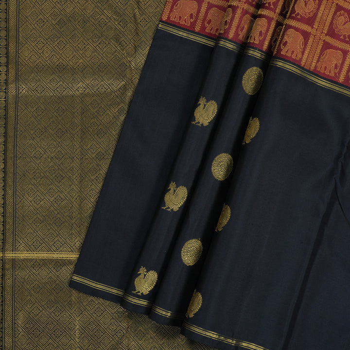 Hayagrivas Handloom Maroon Kanjivaram Silk Saree with Karum Neelam Border KBF223E8-1