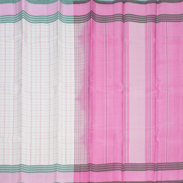 Hayagrivas Handloom Half-White Kanjivaram Silk Saree with Baby Pink Border KBF224E1-2