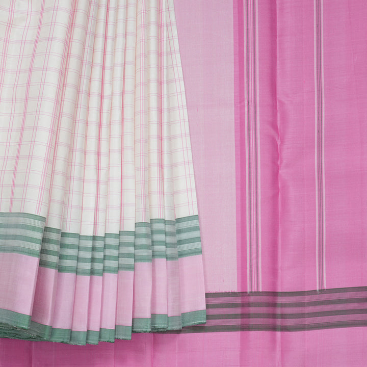 Hayagrivas Handloom Half-White Kanjivaram Silk Saree with Baby Pink Border KBF224E1-2