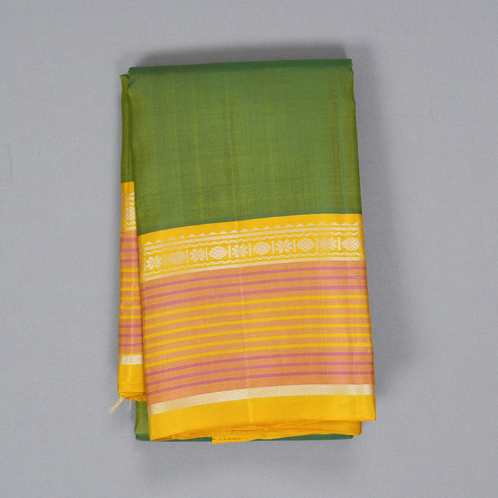 Hayagrivas Handloom Parrot Green Kanjivaram Silk Saree with Yellow Border KBF224E2-1