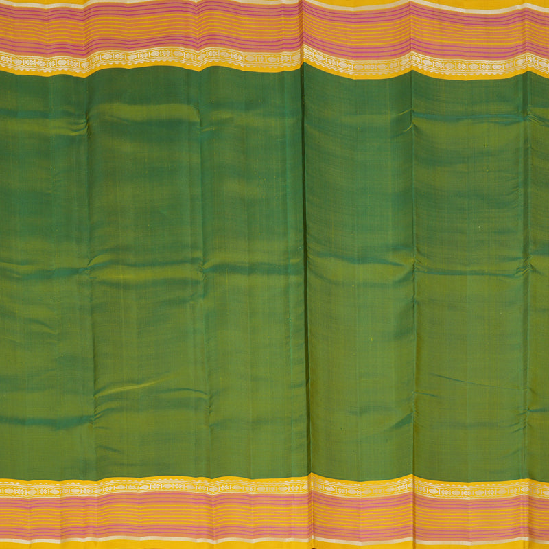 Hayagrivas Handloom Parrot Green Kanjivaram Silk Saree with Yellow Border KBF224E2-1