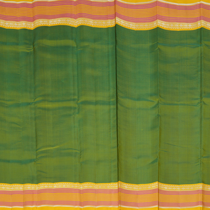 Hayagrivas Handloom Parrot Green Kanjivaram Silk Saree with Yellow Border KBF224E2-1