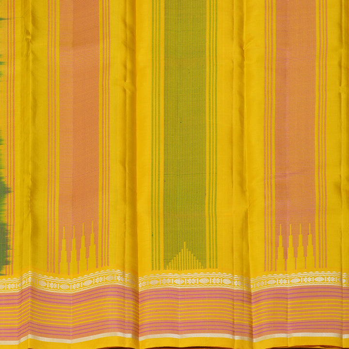 Hayagrivas Handloom Parrot Green Kanjivaram Silk Saree with Yellow Border KBF224E2-1